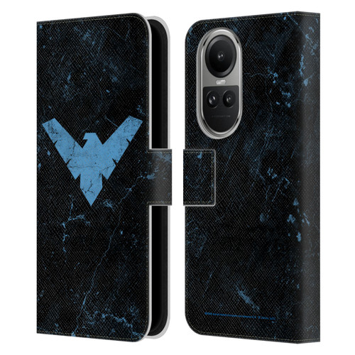 Batman DC Comics Nightwing Logo Grunge Leather Book Wallet Case Cover For OPPO Reno10 5G / Reno10 Pro 5G