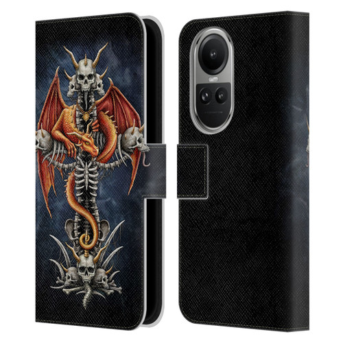 Sarah Richter Fantasy Creatures Red Dragon Guarding Bone Cross Leather Book Wallet Case Cover For OPPO Reno10 5G / Reno10 Pro 5G