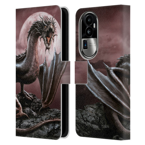 Sarah Richter Fantasy Creatures Black Dragon Roaring Leather Book Wallet Case Cover For OPPO Reno10 Pro+