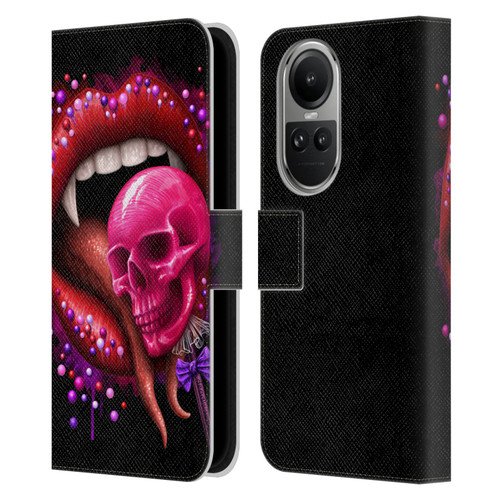 Sarah Richter Skulls Red Vampire Candy Lips Leather Book Wallet Case Cover For OPPO Reno10 5G / Reno10 Pro 5G