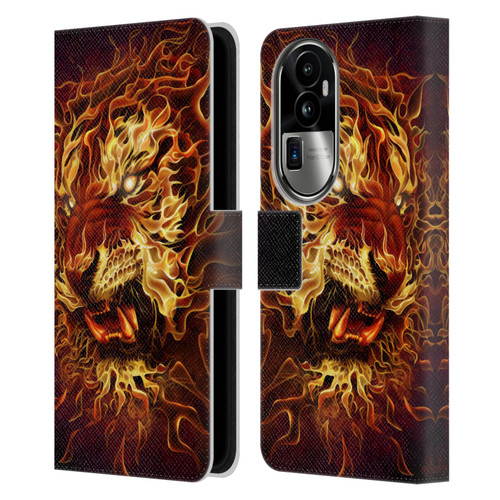 Tom Wood Fire Creatures Tiger Leather Book Wallet Case Cover For OPPO Reno10 Pro+