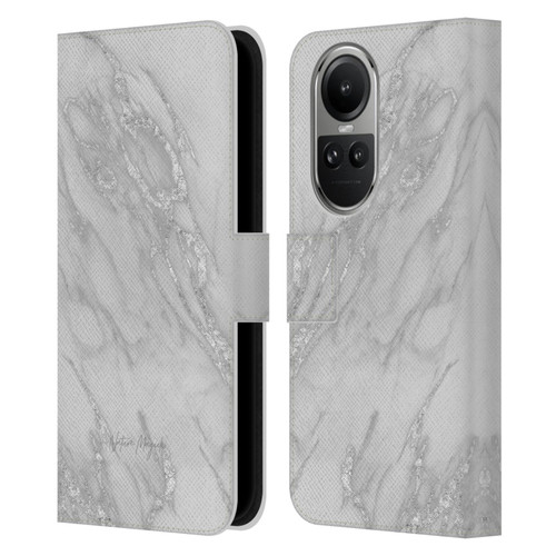 Nature Magick Marble Metallics Silver Leather Book Wallet Case Cover For OPPO Reno10 5G / Reno10 Pro 5G