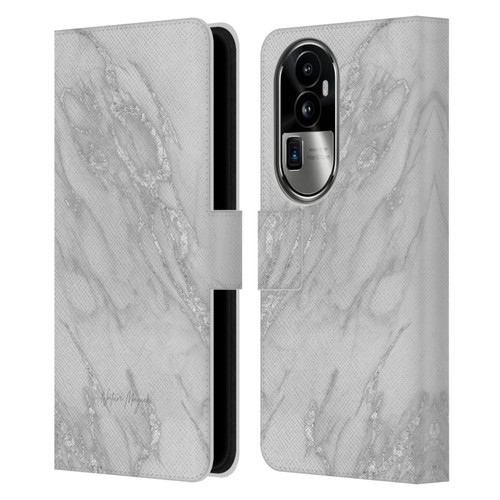 Nature Magick Marble Metallics Silver Leather Book Wallet Case Cover For OPPO Reno10 Pro+