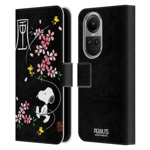 Peanuts Oriental Snoopy Cherry Blossoms Leather Book Wallet Case Cover For OPPO Reno10 5G / Reno10 Pro 5G