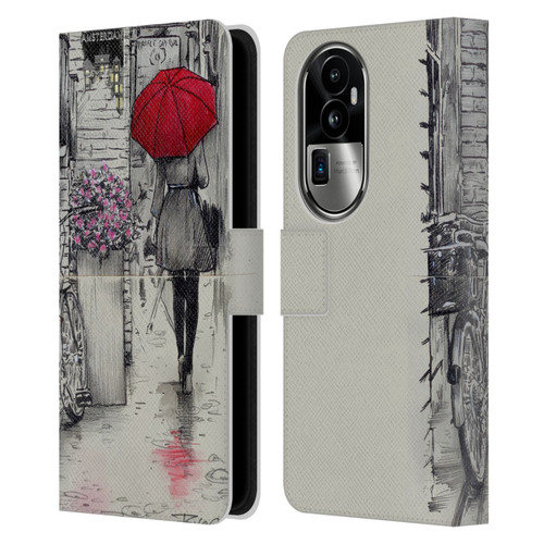 LouiJoverArt Red Ink Amsterdam Walk Leather Book Wallet Case Cover For OPPO Reno10 Pro+