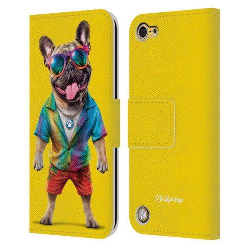 P.D. Moreno Furry Fun Artwork French Bulldog Tie Die Leather Book Wallet Case Cover For Apple iPod Touch 5G 5th Gen