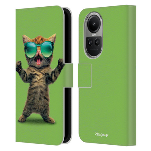 P.D. Moreno Furry Fun Artwork Cat Sunglasses Leather Book Wallet Case Cover For OPPO Reno10 5G / Reno10 Pro 5G