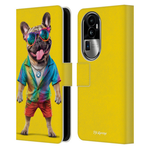 P.D. Moreno Furry Fun Artwork French Bulldog Tie Die Leather Book Wallet Case Cover For OPPO Reno10 Pro+