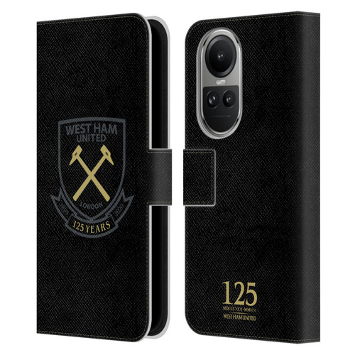 West Ham United FC 125 Year Anniversary Black Claret Crest Leather Book Wallet Case Cover For OPPO Reno10 5G / Reno10 Pro 5G