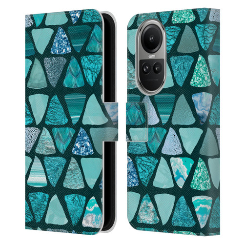 LebensArt Patterns 2 Teal Triangle Leather Book Wallet Case Cover For OPPO Reno10 5G / Reno10 Pro 5G