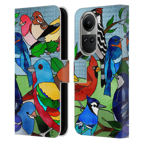 Suzan Lind Birds Stained Glass Leather Book Wallet Case Cover For OPPO Reno10 5G / Reno10 Pro 5G