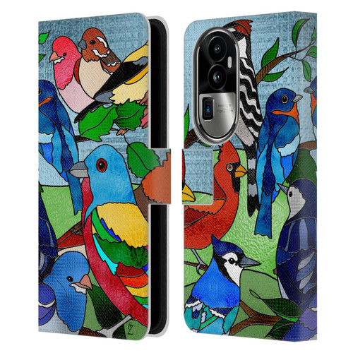 Suzan Lind Birds Stained Glass Leather Book Wallet Case Cover For OPPO Reno10 Pro+
