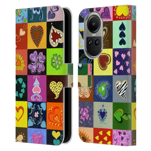 Suzan Lind Colours & Patterns Heart Quilt Leather Book Wallet Case Cover For OPPO Reno10 5G / Reno10 Pro 5G