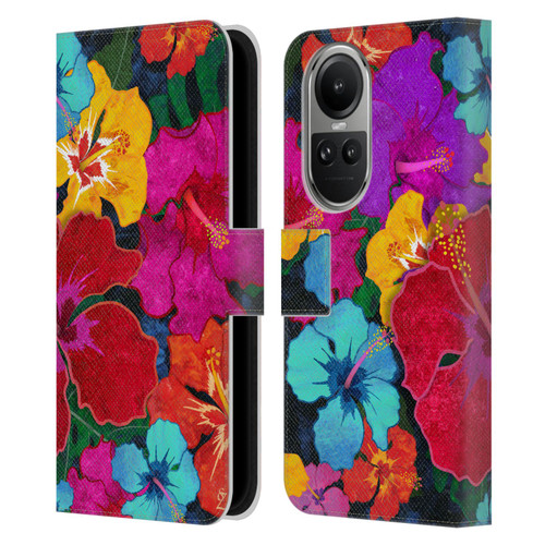 Suzan Lind Colours & Patterns Tropical Hibiscus Leather Book Wallet Case Cover For OPPO Reno10 5G / Reno10 Pro 5G