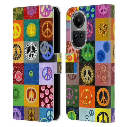 Suzan Lind Colours & Patterns Peace Quilt Leather Book Wallet Case Cover For OPPO Reno10 5G / Reno10 Pro 5G