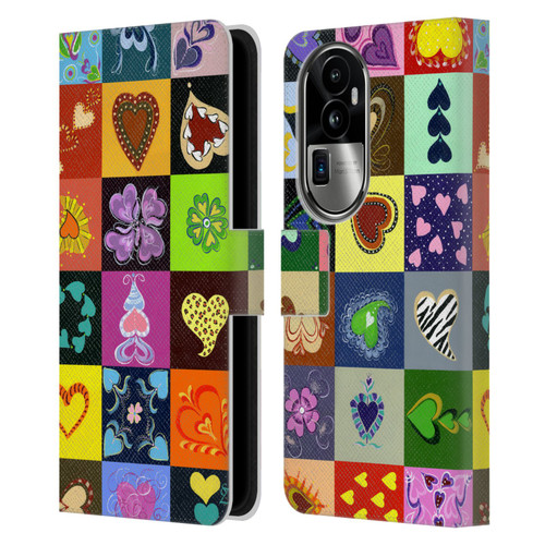 Suzan Lind Colours & Patterns Heart Quilt Leather Book Wallet Case Cover For OPPO Reno10 Pro+