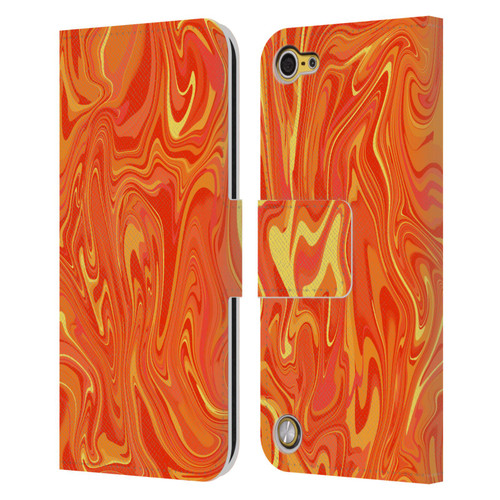 Suzan Lind Marble 2 Orange Leather Book Wallet Case Cover For Apple iPod Touch 5G 5th Gen