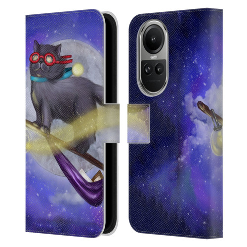 Ash Evans Black Cats Fly By Leather Book Wallet Case Cover For OPPO Reno10 5G / Reno10 Pro 5G