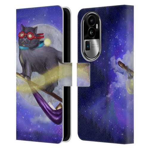 Ash Evans Black Cats Fly By Leather Book Wallet Case Cover For OPPO Reno10 Pro+
