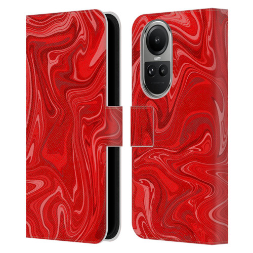 Suzan Lind Marble 2 Red Leather Book Wallet Case Cover For OPPO Reno10 5G / Reno10 Pro 5G