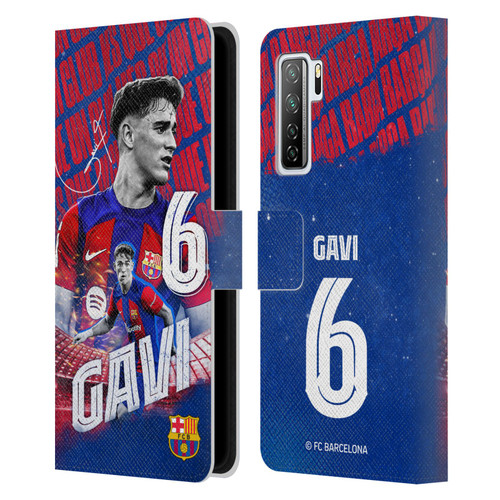 FC Barcelona 2023/24 First Team Gavi Leather Book Wallet Case Cover For Huawei Nova 7 SE/P40 Lite 5G