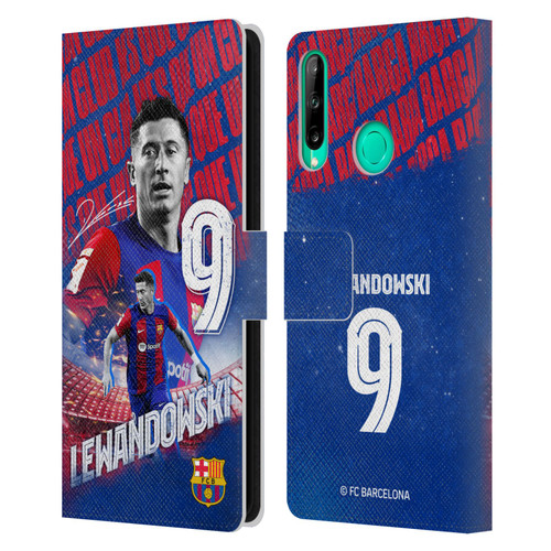 FC Barcelona 2023/24 First Team Robert Lewandowski Leather Book Wallet Case Cover For Huawei P40 lite E