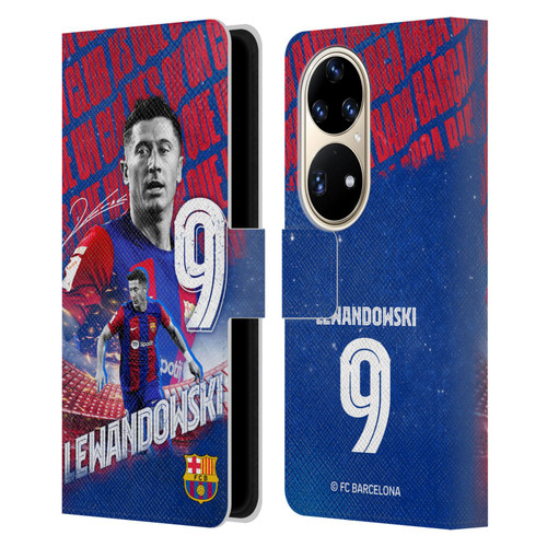 FC Barcelona 2023/24 First Team Robert Lewandowski Leather Book Wallet Case Cover For Huawei P50 Pro