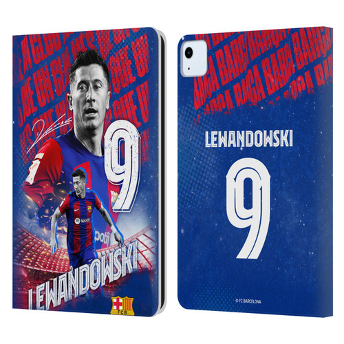 FC Barcelona 2023/24 First Team Robert Lewandowski Leather Book Wallet Case Cover For Apple iPad Air 11 2020/2022/2024