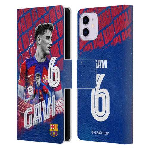 FC Barcelona 2023/24 First Team Gavi Leather Book Wallet Case Cover For Apple iPhone 11