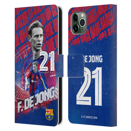 FC Barcelona 2023/24 First Team Frenkie de Jong Leather Book Wallet Case Cover For Apple iPhone 11 Pro Max