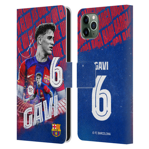 FC Barcelona 2023/24 First Team Gavi Leather Book Wallet Case Cover For Apple iPhone 11 Pro Max