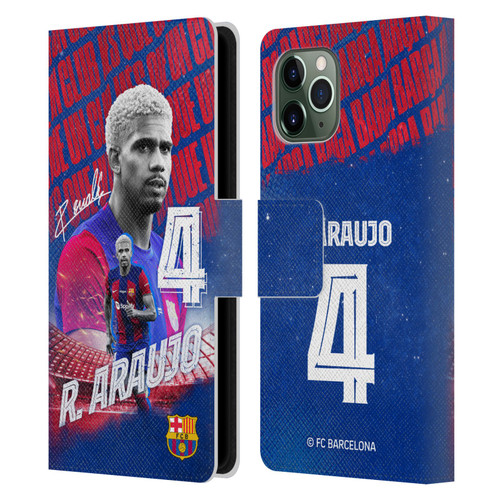 FC Barcelona 2023/24 First Team Ronald Araújo Leather Book Wallet Case Cover For Apple iPhone 11 Pro