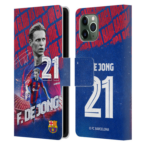 FC Barcelona 2023/24 First Team Frenkie de Jong Leather Book Wallet Case Cover For Apple iPhone 11 Pro