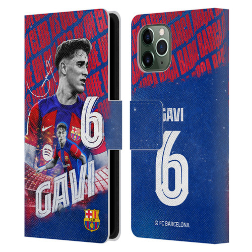 FC Barcelona 2023/24 First Team Gavi Leather Book Wallet Case Cover For Apple iPhone 11 Pro