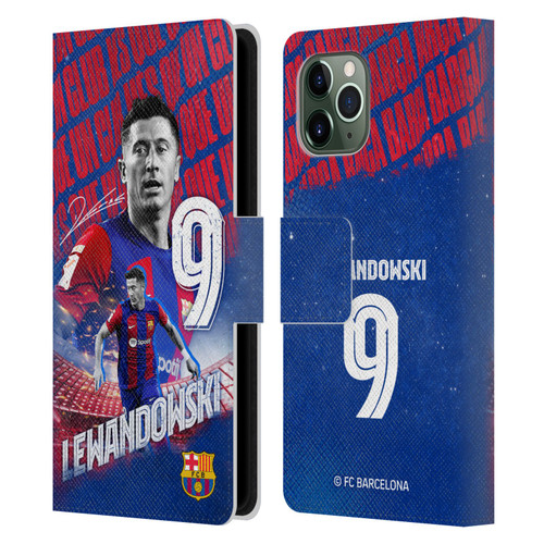 FC Barcelona 2023/24 First Team Robert Lewandowski Leather Book Wallet Case Cover For Apple iPhone 11 Pro