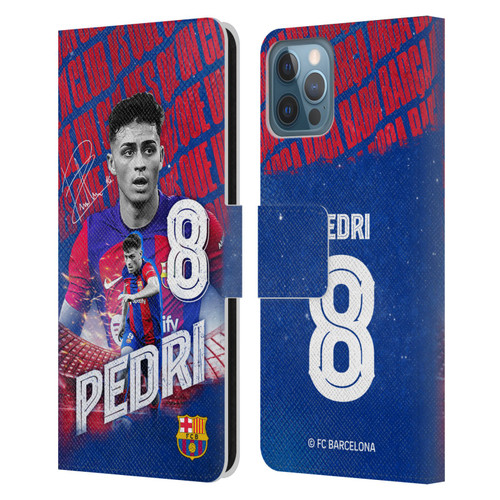FC Barcelona 2023/24 First Team Pedri Leather Book Wallet Case Cover For Apple iPhone 12 / iPhone 12 Pro