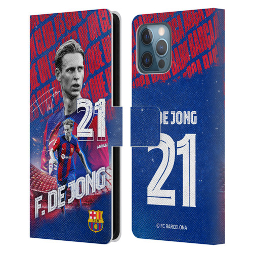 FC Barcelona 2023/24 First Team Frenkie de Jong Leather Book Wallet Case Cover For Apple iPhone 12 Pro Max