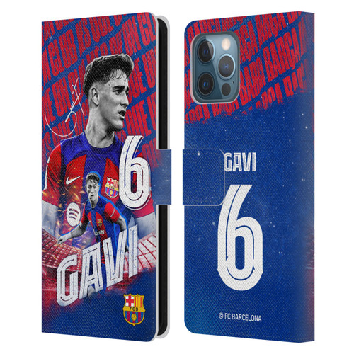 FC Barcelona 2023/24 First Team Gavi Leather Book Wallet Case Cover For Apple iPhone 12 Pro Max