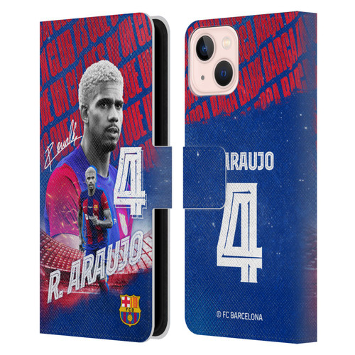 FC Barcelona 2023/24 First Team Ronald Araújo Leather Book Wallet Case Cover For Apple iPhone 13