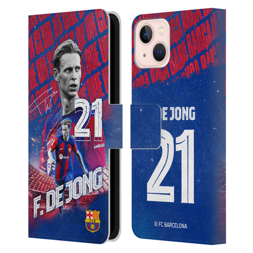 FC Barcelona 2023/24 First Team Frenkie de Jong Leather Book Wallet Case Cover For Apple iPhone 13