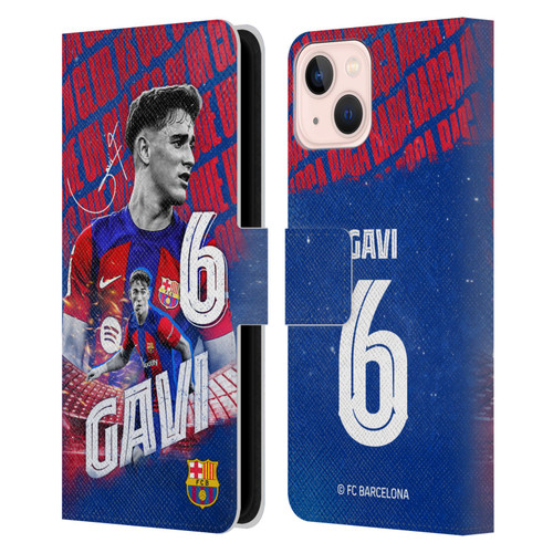 FC Barcelona 2023/24 First Team Gavi Leather Book Wallet Case Cover For Apple iPhone 13