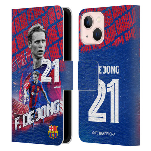 FC Barcelona 2023/24 First Team Frenkie de Jong Leather Book Wallet Case Cover For Apple iPhone 13 Mini