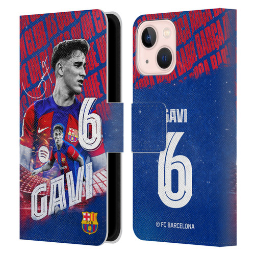 FC Barcelona 2023/24 First Team Gavi Leather Book Wallet Case Cover For Apple iPhone 13 Mini