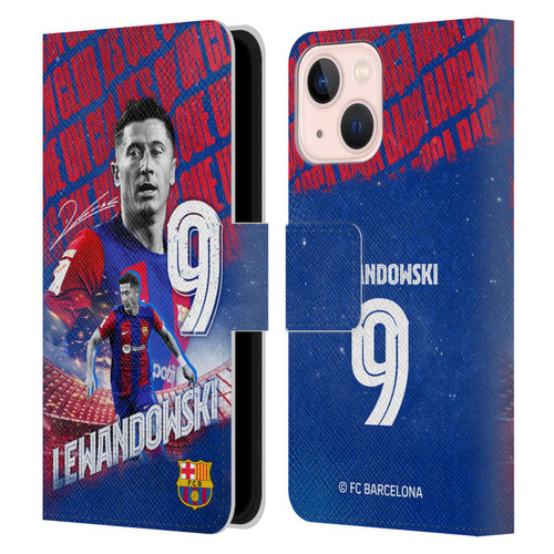 FC Barcelona 2023/24 First Team Robert Lewandowski Leather Book Wallet Case Cover For Apple iPhone 13 Mini