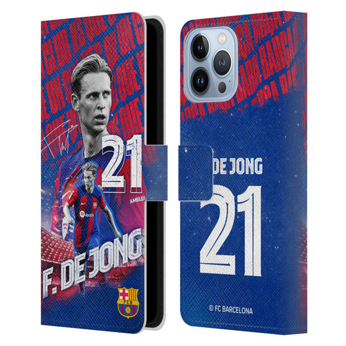 FC Barcelona 2023/24 First Team Frenkie de Jong Leather Book Wallet Case Cover For Apple iPhone 13 Pro Max