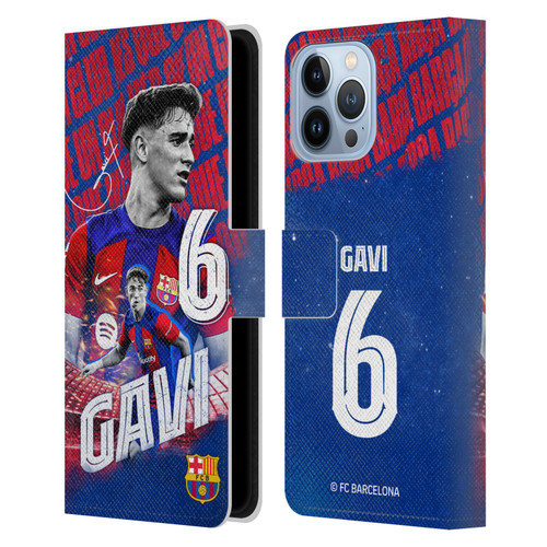 FC Barcelona 2023/24 First Team Gavi Leather Book Wallet Case Cover For Apple iPhone 13 Pro Max