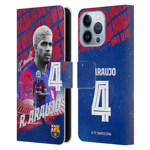 FC Barcelona 2023/24 First Team Ronald Araújo Leather Book Wallet Case Cover For Apple iPhone 13 Pro