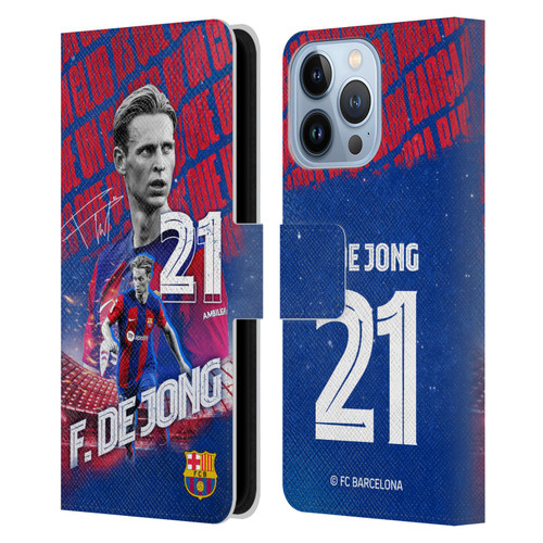 FC Barcelona 2023/24 First Team Frenkie de Jong Leather Book Wallet Case Cover For Apple iPhone 13 Pro