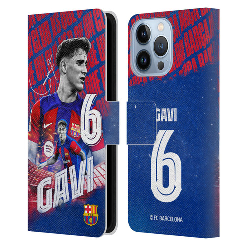 FC Barcelona 2023/24 First Team Gavi Leather Book Wallet Case Cover For Apple iPhone 13 Pro