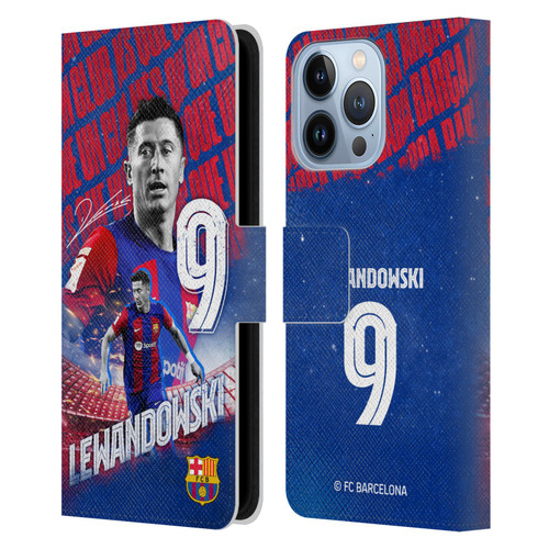 FC Barcelona 2023/24 First Team Robert Lewandowski Leather Book Wallet Case Cover For Apple iPhone 13 Pro